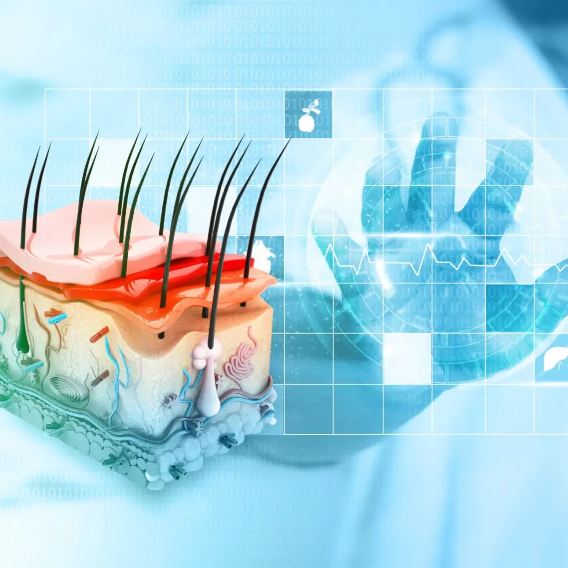 Digital concept of hair follicle and scalp health with a futuristic touch.